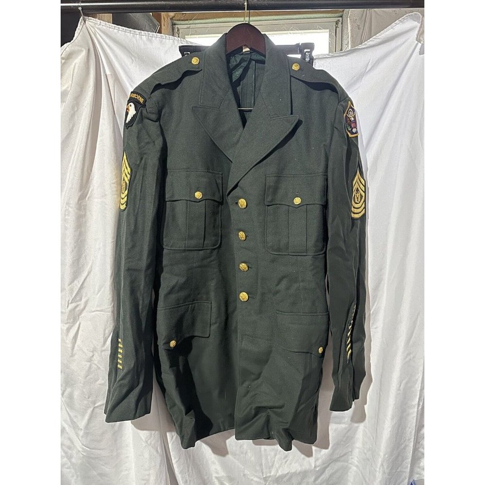 VTG U.S. Army Dress Jacket Uniform Coat w/ Patches 46XL Sgt Maj 101st Abn 1957